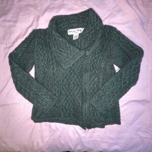 Grey Wool Thick Cable Knit Cardigan